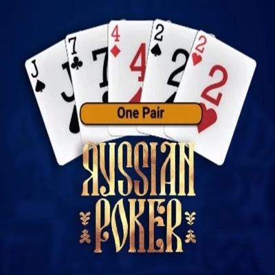 Russian Poker slot logo by OneTouch Games at Stake Casino
